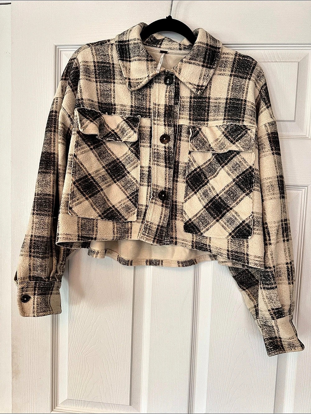 Free People Ruby Jacket Plaid Cropped Jacket Beige & Black XS